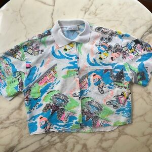 Colorful Graphic Vintage oversized boxy cropped France print Shirt